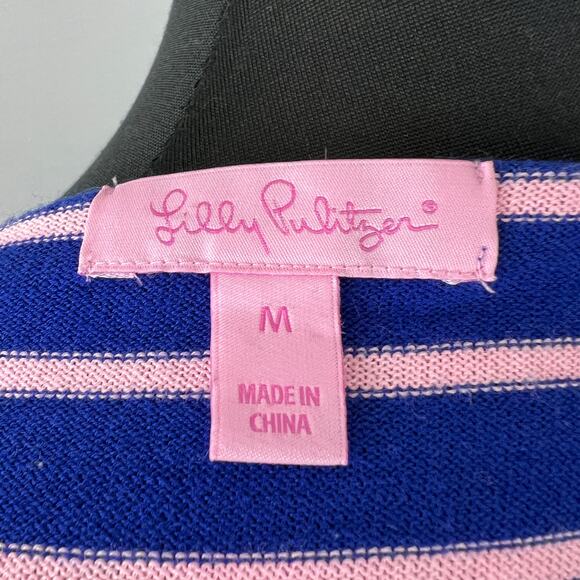 LILLY PULITZER Twilight Blue Coastal Shell Stripe Elba Tassel Sweater Size S - Picture 9 of 11